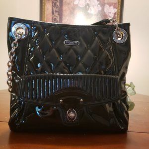 Coach Elegant Black Slim Tote with Silver Hardware